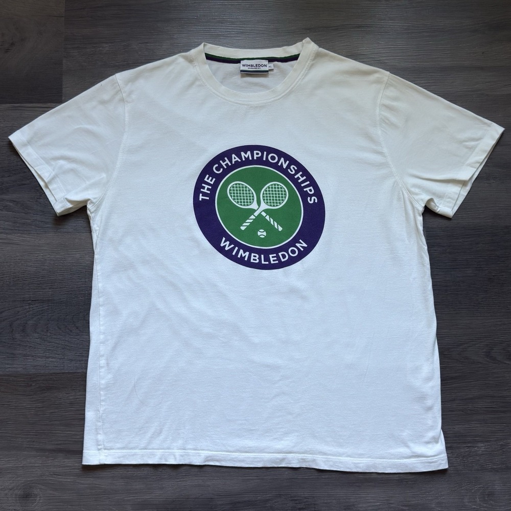 Official Wimbledon The Championships Tennis Club Logo T-shirt Size XL White